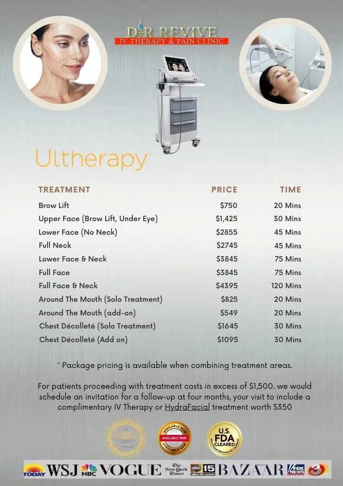 Ultherapy price list at dr.revive iV Therapy & Pain Clinic